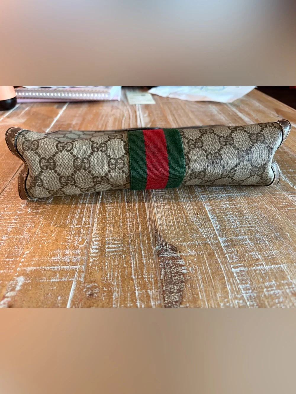 Vintage Gucci GG Supreme Portfolio Clutch Brown Leather Accessory Collection